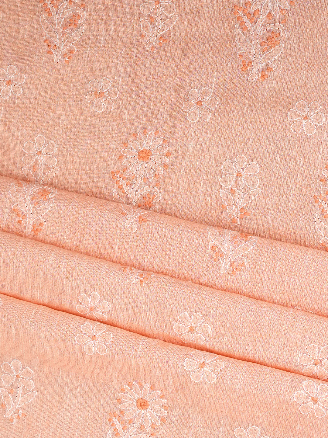 Ada Hand Embroidered Peach Linen Lucknowi Chikankari Unstitched Suit Set With Chiffon Dupatta 01A980013