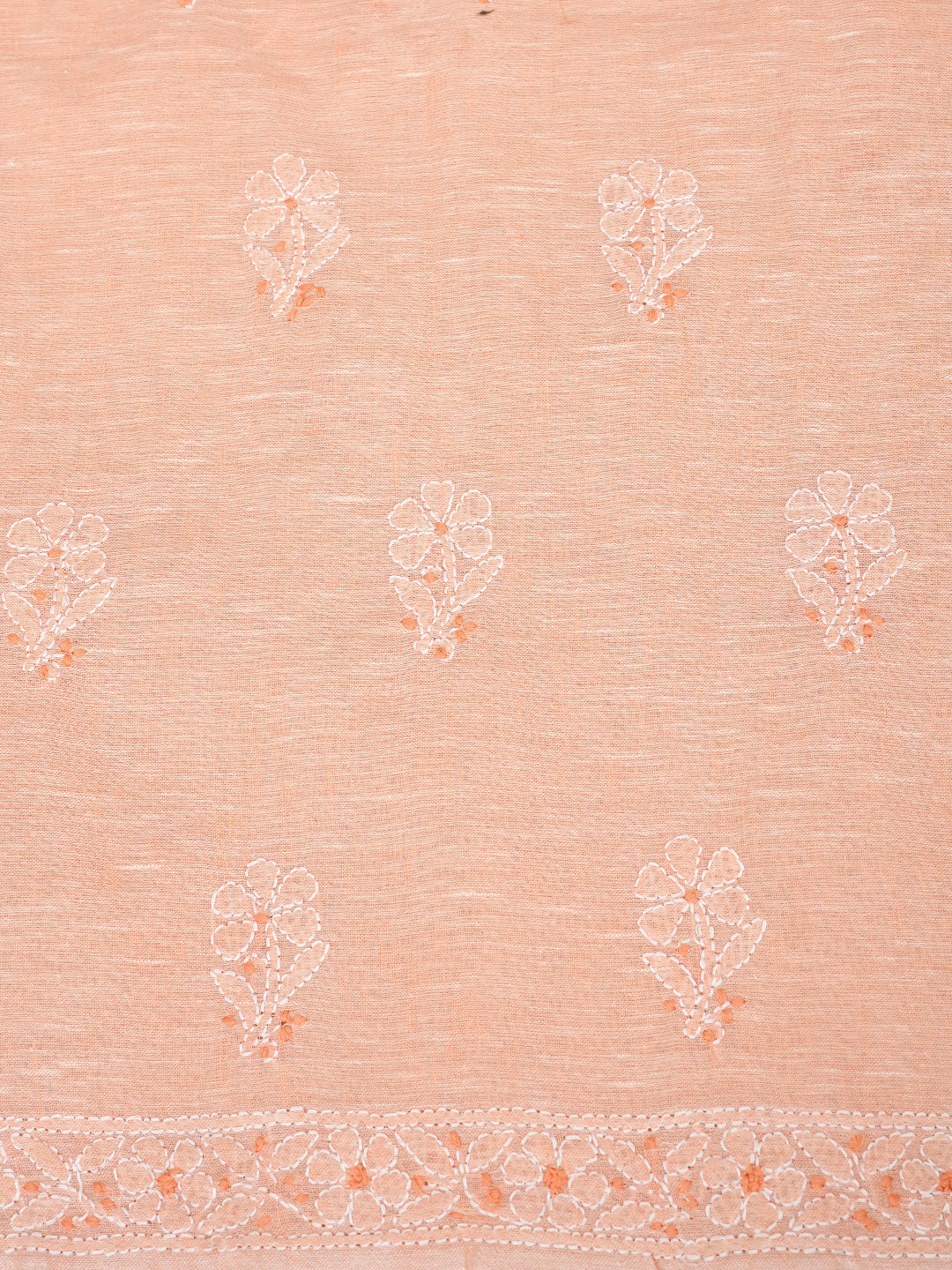 Ada Hand Embroidered Peach Linen Lucknowi Chikankari Unstitched Suit Set With Chiffon Dupatta 01A980013