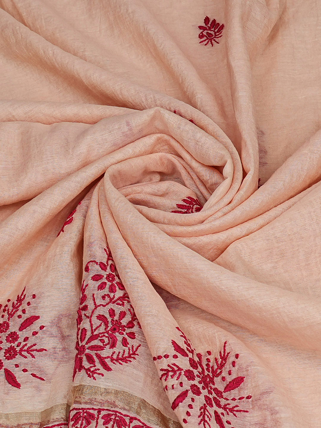 Ada Hand Embroidered Peach Lucknowi Chanderi Chikankari Dupatta 07A501818