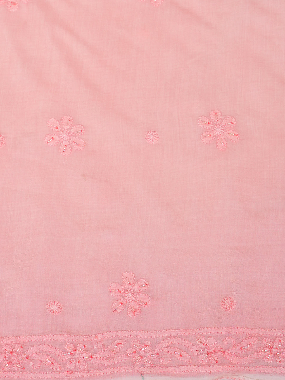 Ada Hand Embroidered Peach Muslin Lucknowi Chikankari Unstitched Suit Set With Chiffon Dupatta and Cutdana Work 01A985289