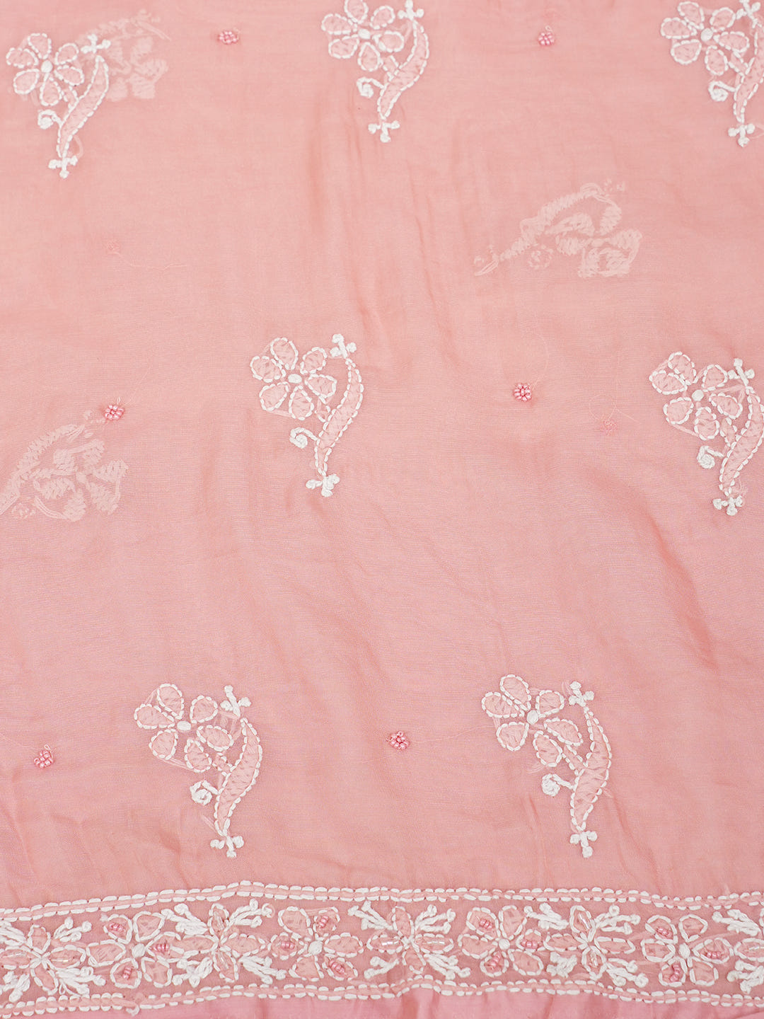 Ada Hand Embroidered Peach Organza Lucknowi Chikankari Unstitched Kurta Dupatta Set With Cutdana Work 01A1003632