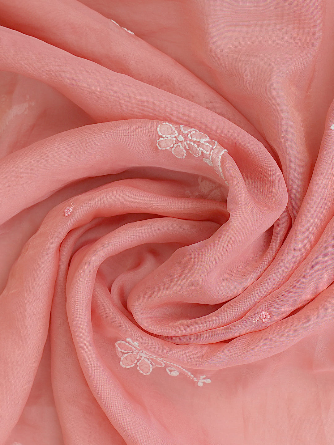 Ada Hand Embroidered Peach Organza Lucknowi Chikankari Unstitched Kurta Dupatta Set With Cutdana Work 01A1003632