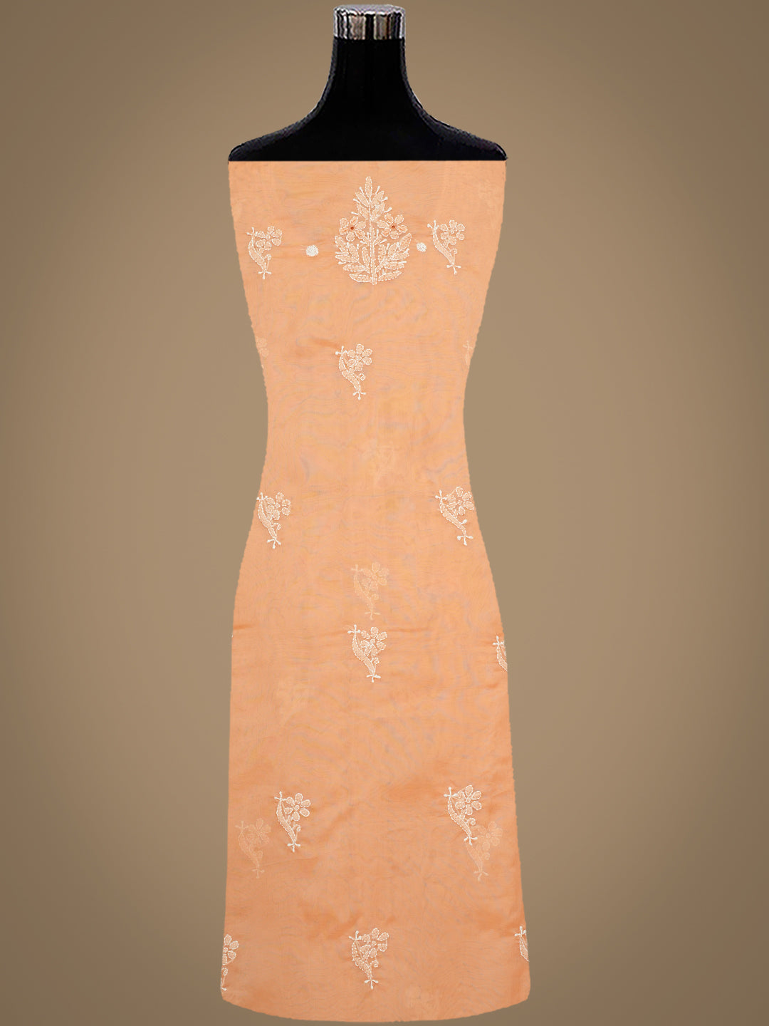 Women Peach Organza Kurta Dupatta Set