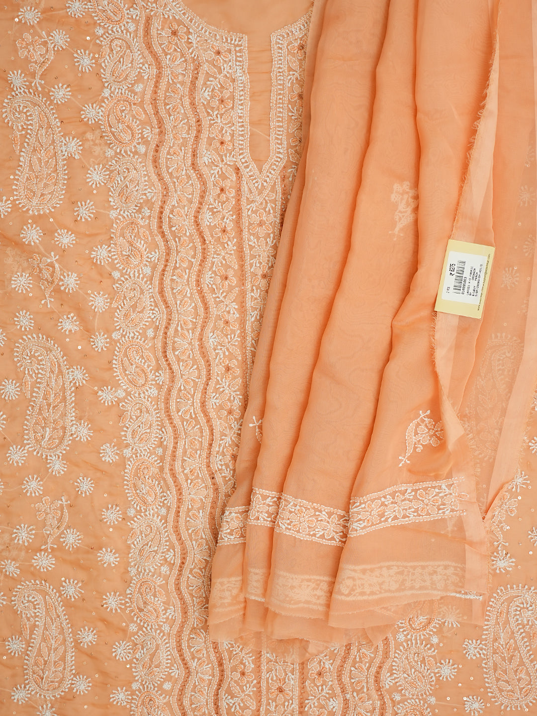 Designer Peach Chikankari Kurta with Sequinned Work