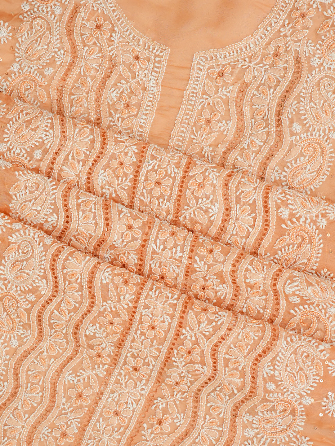 Traditional Lucknowi Chikankari Peach Ethnic Wear