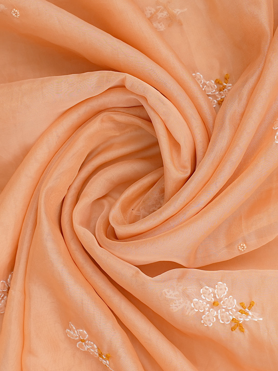 Ada Hand Embroidered Peach Organza Unstitched Lucknowi Chikankari Kurta Dupatta Set With Pearl Work 01A1003624