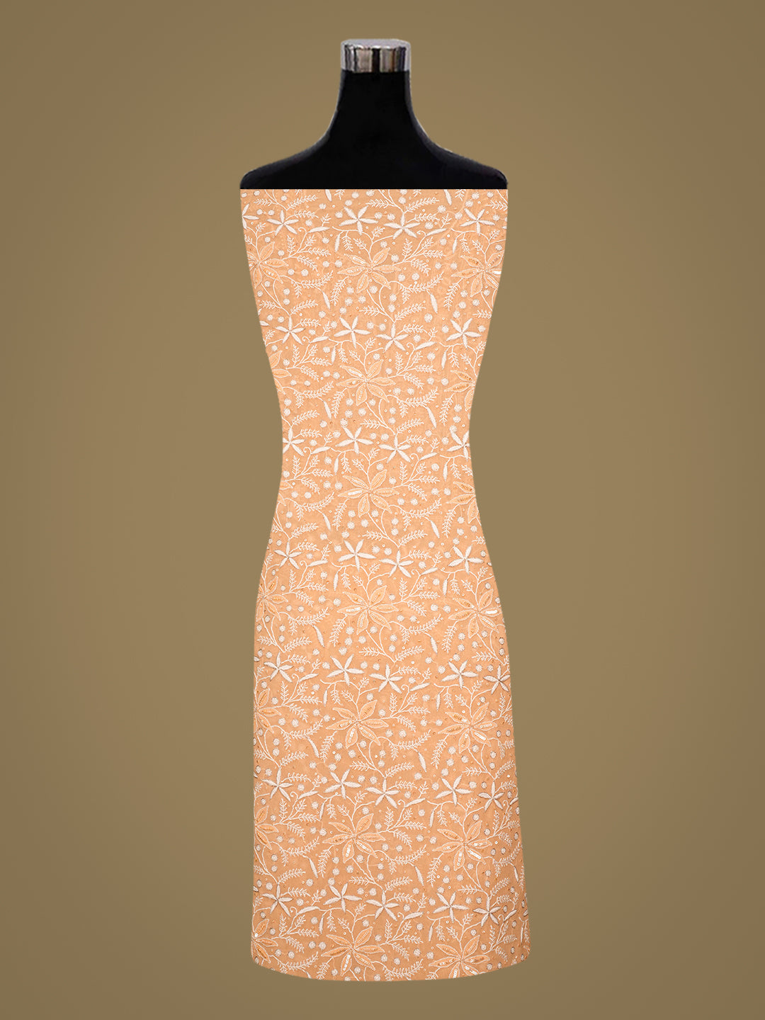Ada Hand Embroidered Peach Pure Georgette Lucknowi Chikankari Unstitched Kurta Dupatta Set With Sequinned Work 01A955575