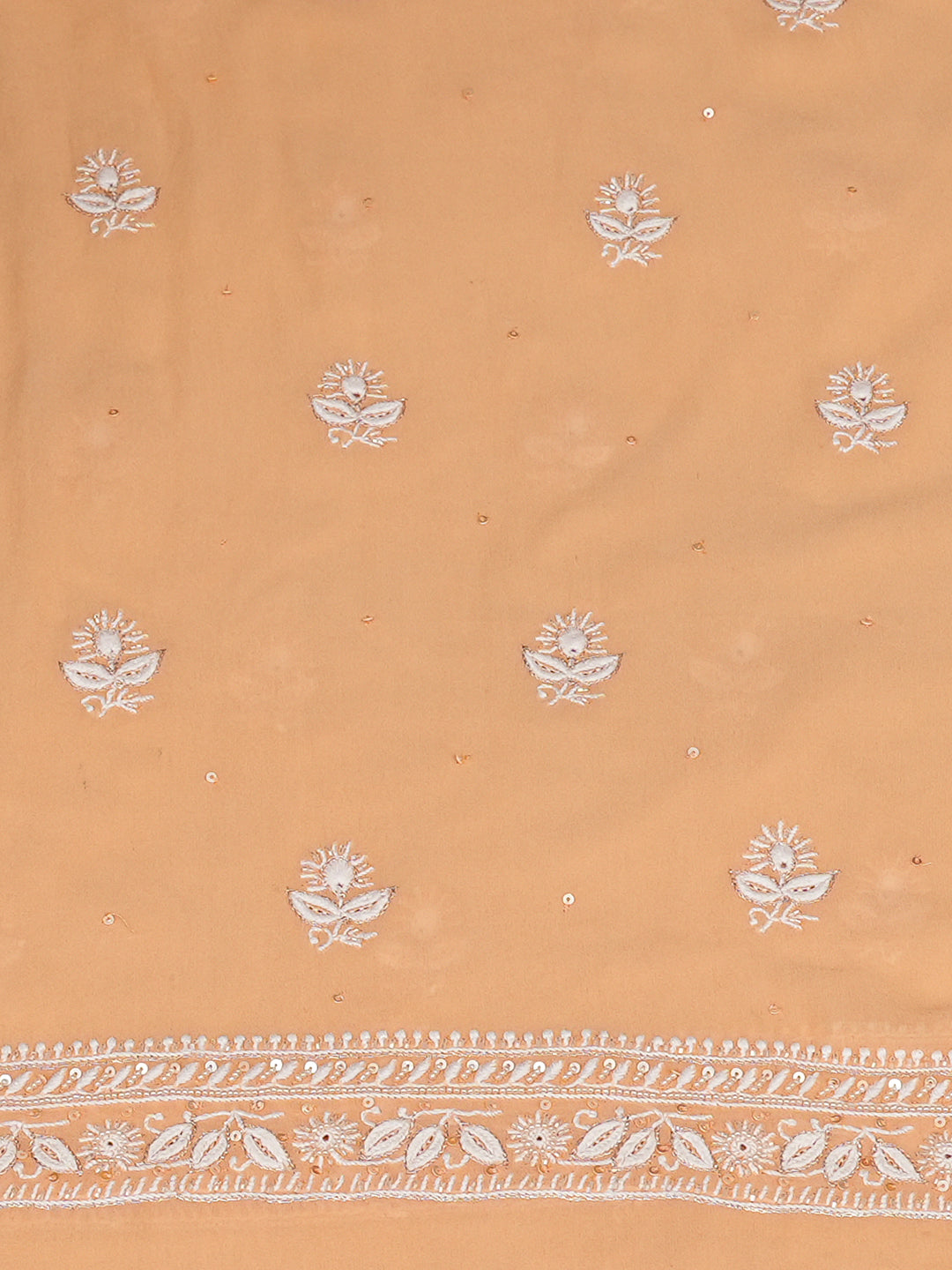 Ada Hand Embroidered Peach Pure Georgette Lucknowi Chikankari Unstitched Kurta Dupatta Set With Sequinned Work 01A955575