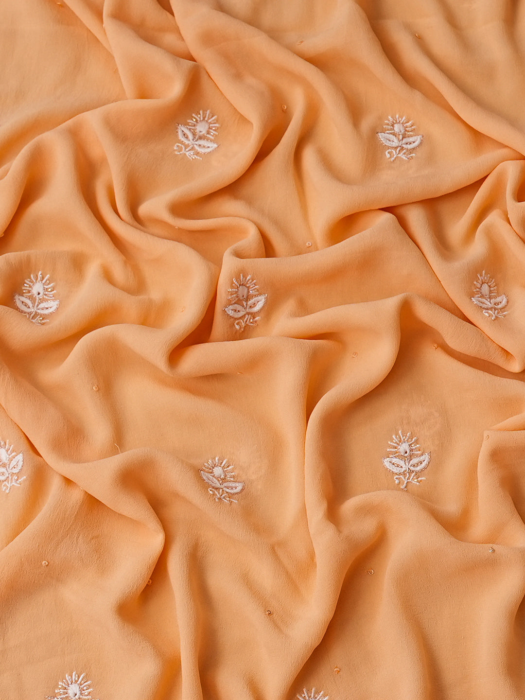 Ada Hand Embroidered Peach Pure Georgette Lucknowi Chikankari Unstitched Kurta Dupatta Set With Sequinned Work 01A955575