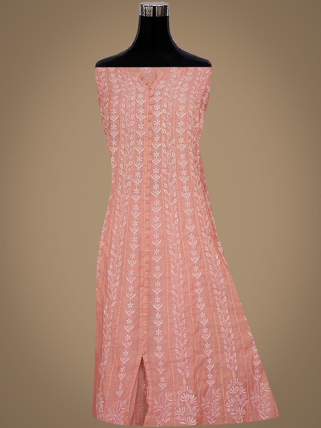 Ada Hand Embroidered Peach Tissue Lucknowi Chikankari Semi-stitched Kurta Dupatta set 01A888198