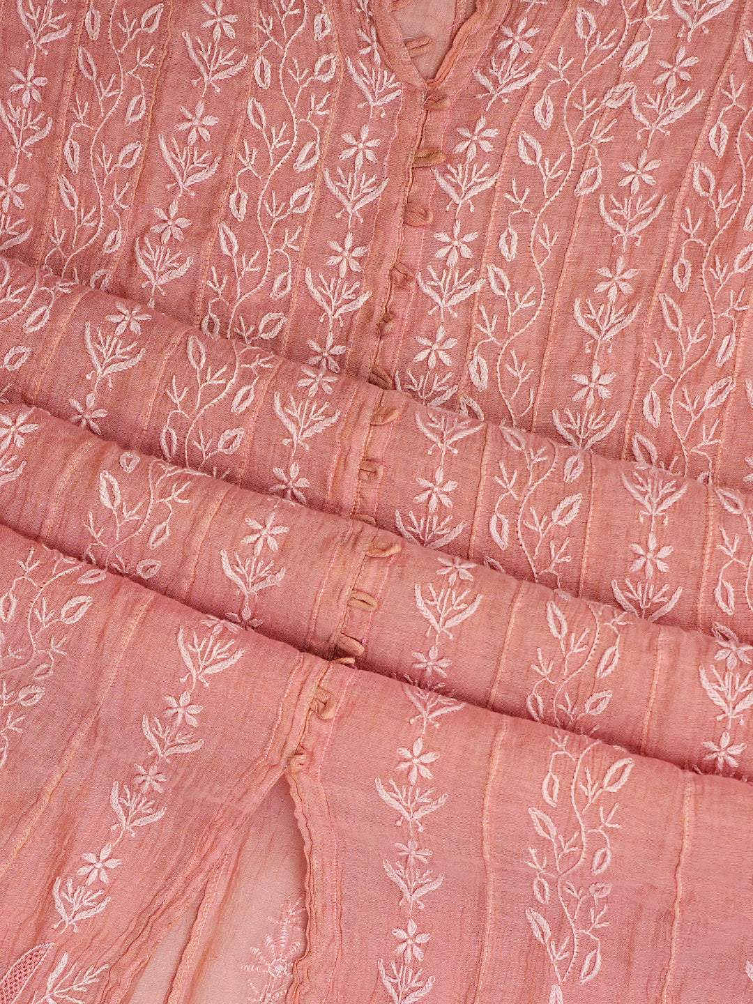 Ada Hand Embroidered Peach Tissue Lucknowi Chikankari Semi-stitched Kurta Dupatta set 01A888198