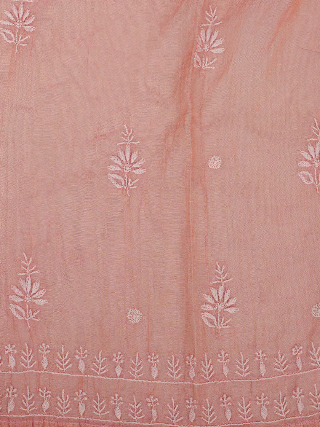 Ada Hand Embroidered Peach Tissue Lucknowi Chikankari Semi-stitched Kurta Dupatta set 01A888198