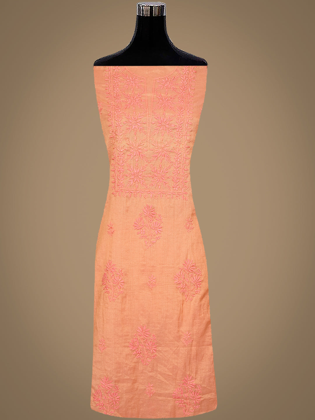 Ada Hand Embroidered Peach Tissue Lucknowi Chikankari Unstitched Kurta Dupatta Set 01A779536