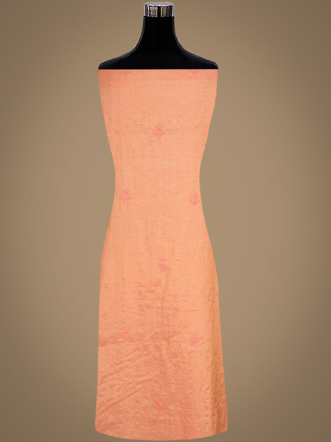 Ada Hand Embroidered Peach Tissue Lucknowi Chikankari Unstitched Kurta Dupatta Set 01A779536