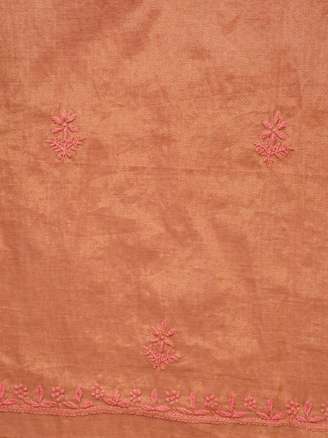 Ada Hand Embroidered Peach Tissue Lucknowi Chikankari Unstitched Kurta Dupatta Set 01A779536