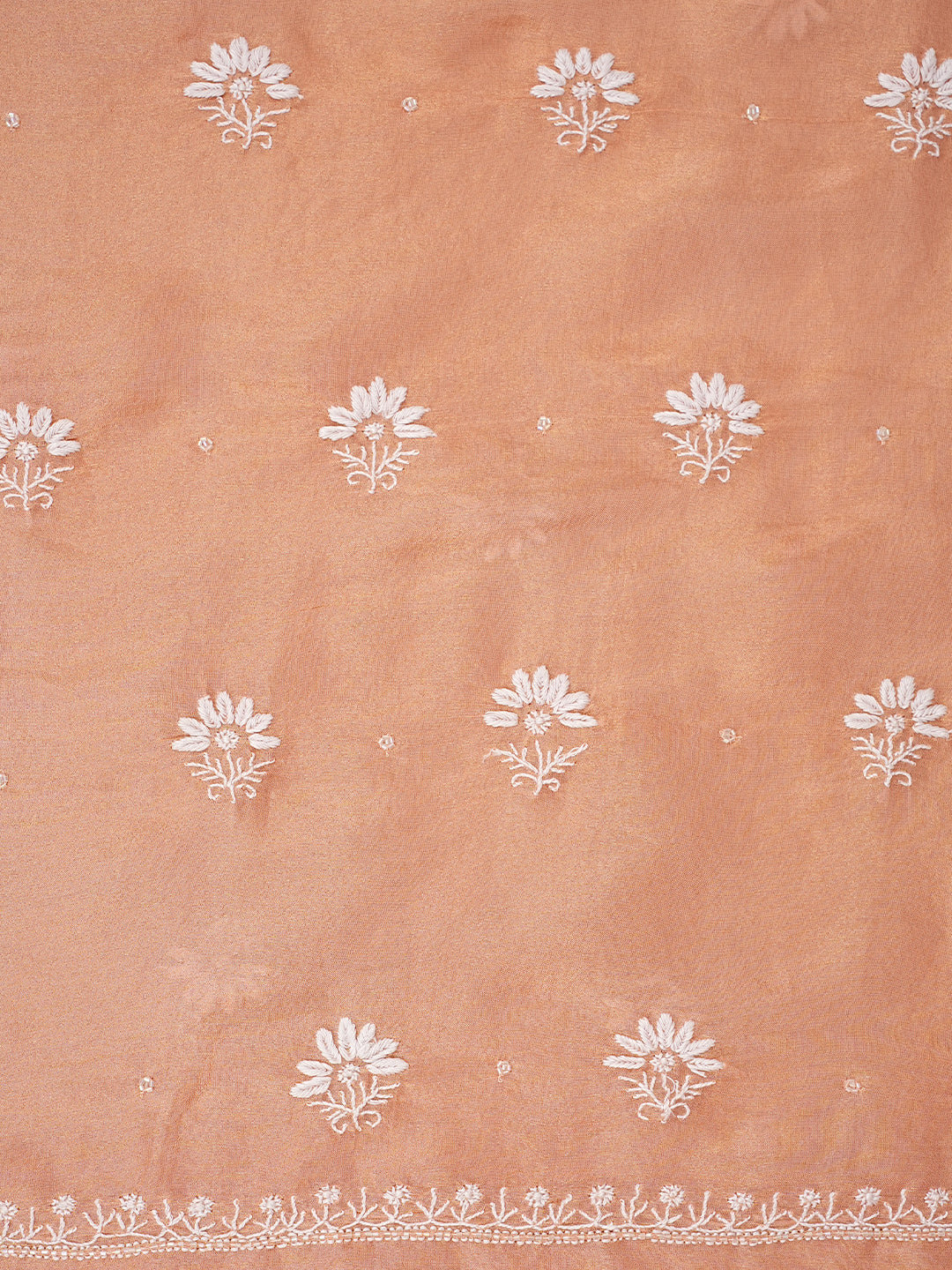Ada Hand Embroidered Peach Tissue Lucknowi Chikankari Unstitched Kurta Dupatta Set 01A989902