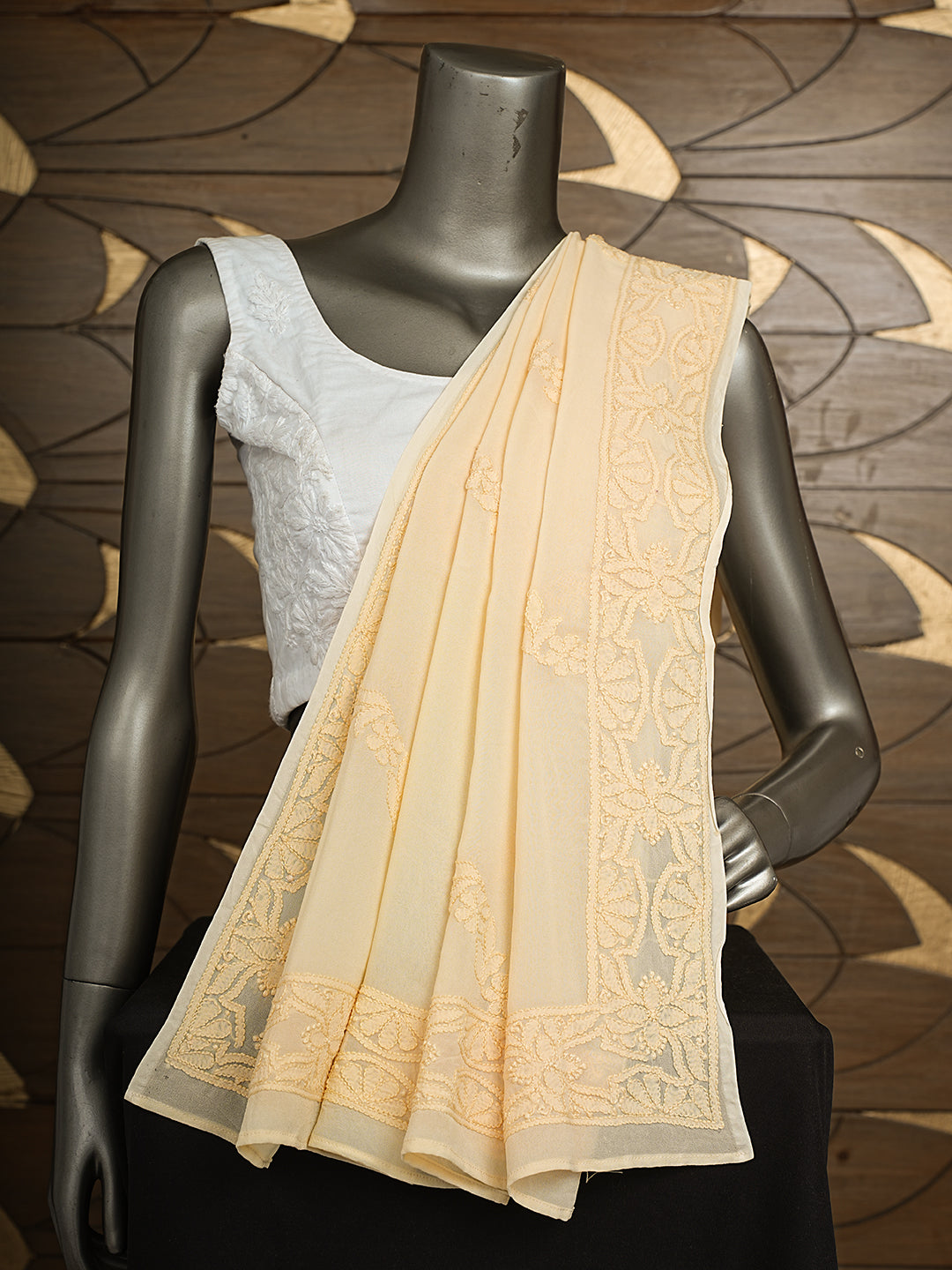 Ada Hand Embroidered Peach Viscose Georgette Lucknowi Chikankari Dupatta 01A376471_2
