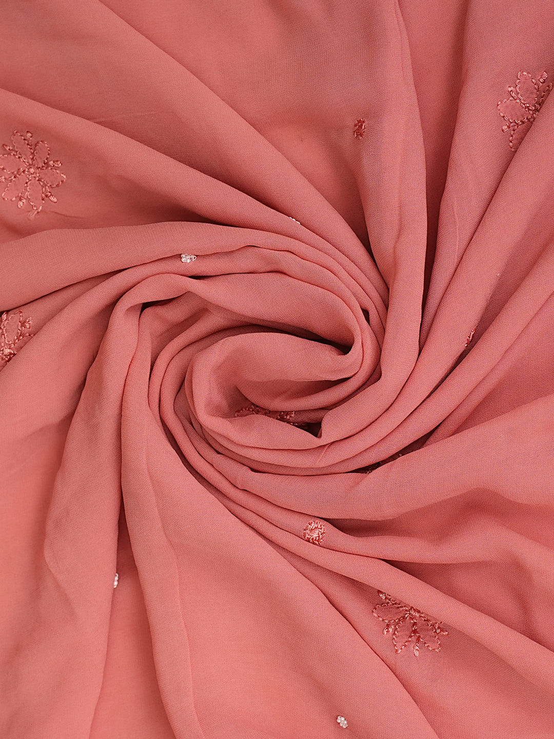 Ada Hand Embroidered Peach Viscose Georgette Lucknowi Chikankari Semi-Stitched Anarkali Kurta Dupatta Set With Pearl & Cutdana Work 01A979744
