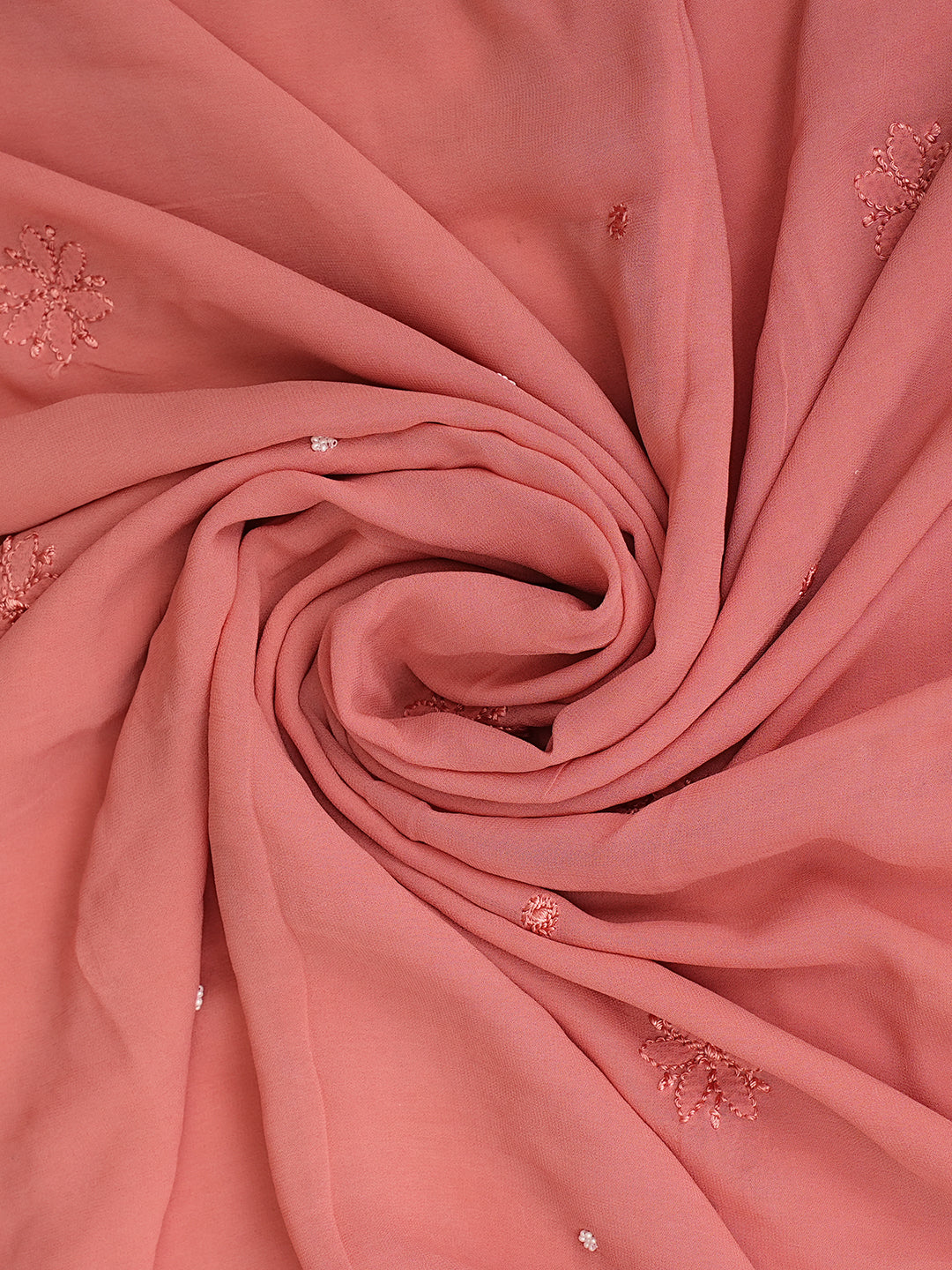 Ada Hand Embroidered Peach Viscose Georgette Lucknowi Chikankari Semi-Stitched Anarkali Kurta Dupatta Set With Pearl & Cutdana Work 01A979744