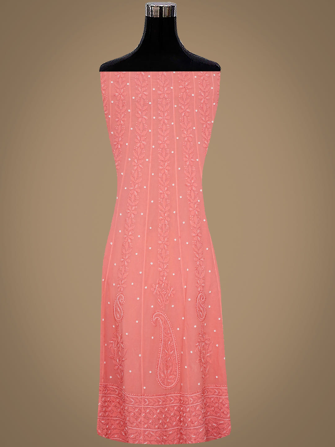 Ada Hand Embroidered Peach Viscose Georgette Lucknowi Chikankari Semi-Stitched Anarkali Kurta Dupatta Set With Pearl & Cutdana Work 01A979744