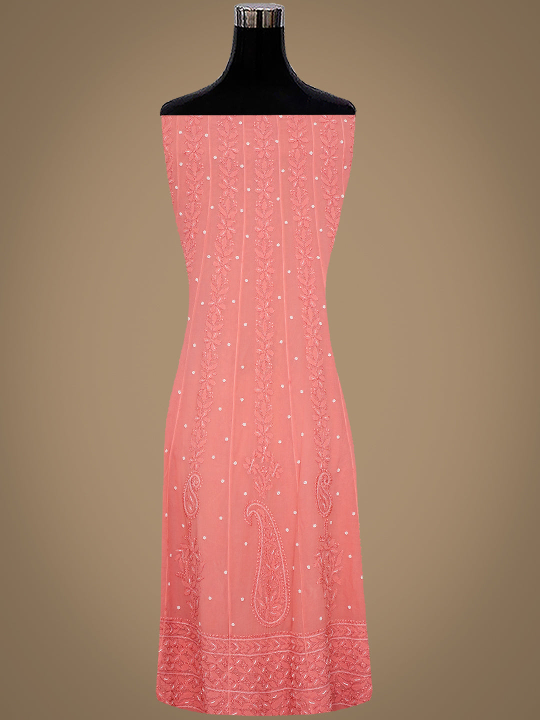 Ada Hand Embroidered Peach Viscose Georgette Lucknowi Chikankari Semi-Stitched Anarkali Kurta Dupatta Set With Pearl & Cutdana Work 01A979744