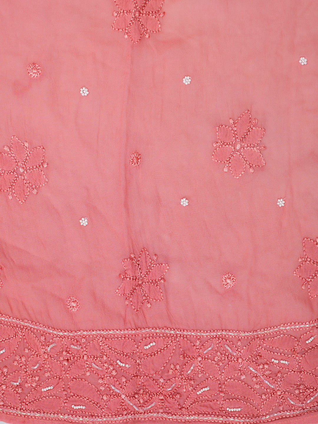 Ada Hand Embroidered Peach Viscose Georgette Lucknowi Chikankari Semi-Stitched Anarkali Kurta Dupatta Set With Pearl & Cutdana Work 01A979744