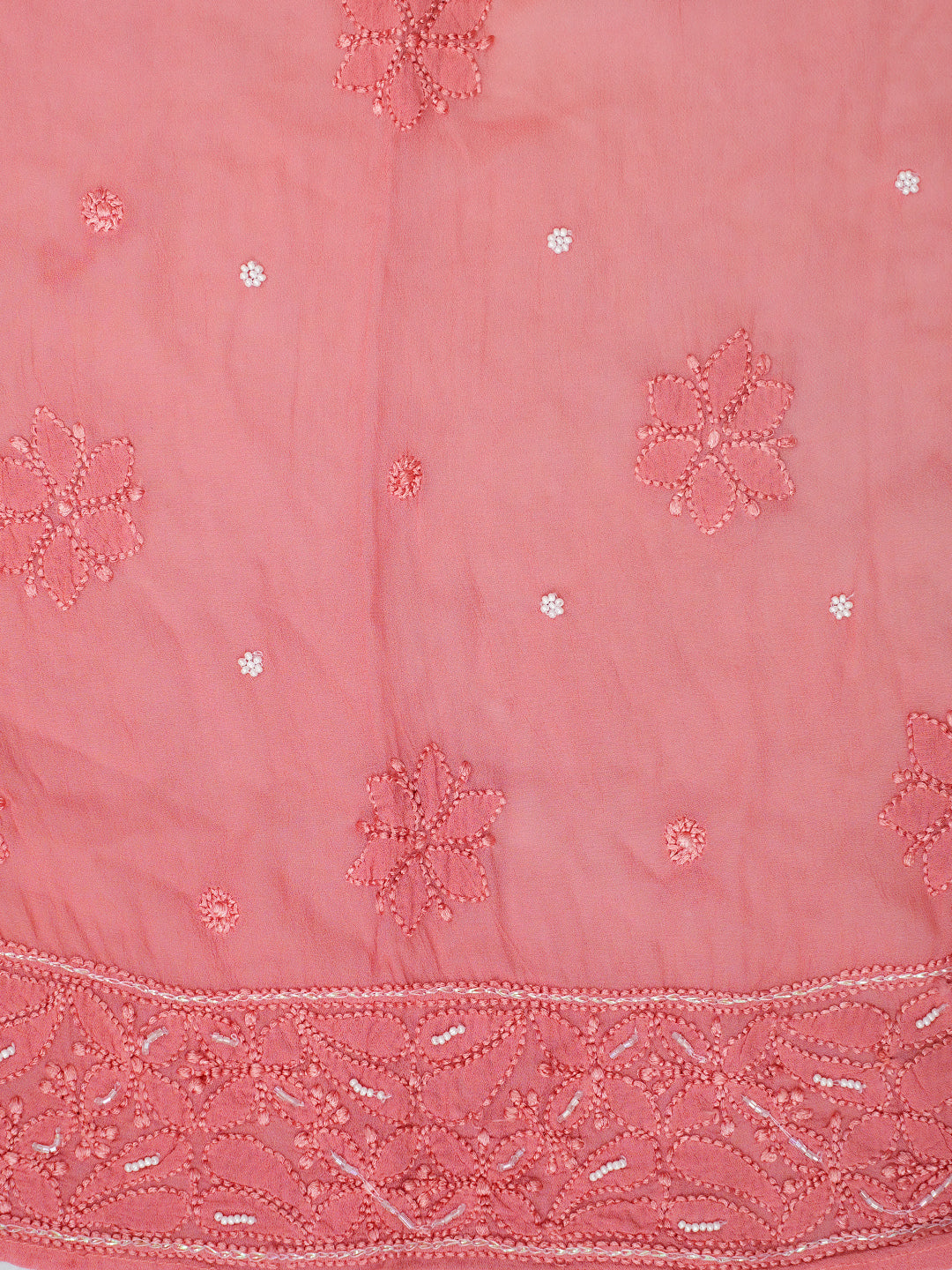 Ada Hand Embroidered Peach Viscose Georgette Lucknowi Chikankari Semi-Stitched Anarkali Kurta Dupatta Set With Pearl & Cutdana Work 01A979744