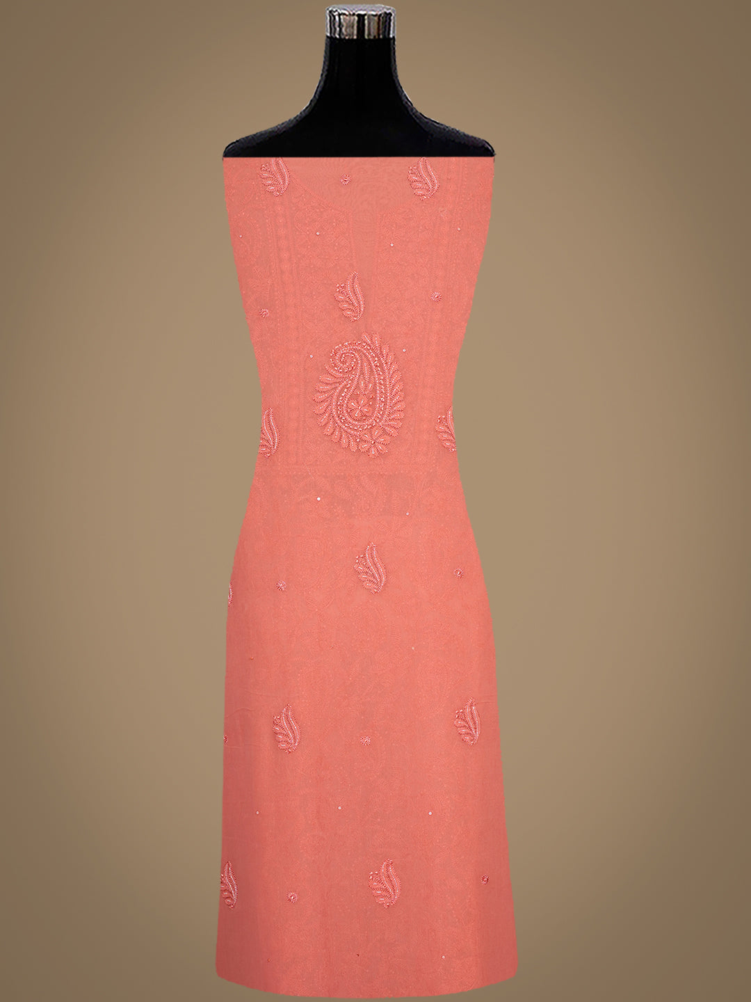 Ada Hand Embroidered Peach Viscose Georgette Lucknowi Chikankari Unstitched Kurta Dupatta Set With Cutdana Work 01A984094