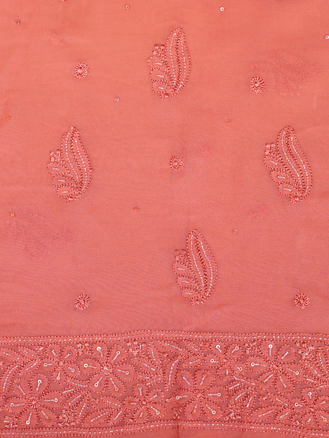 Ada Hand Embroidered Peach Viscose Georgette Lucknowi Chikankari Unstitched Kurta Dupatta Set With Cutdana Work 01A984094