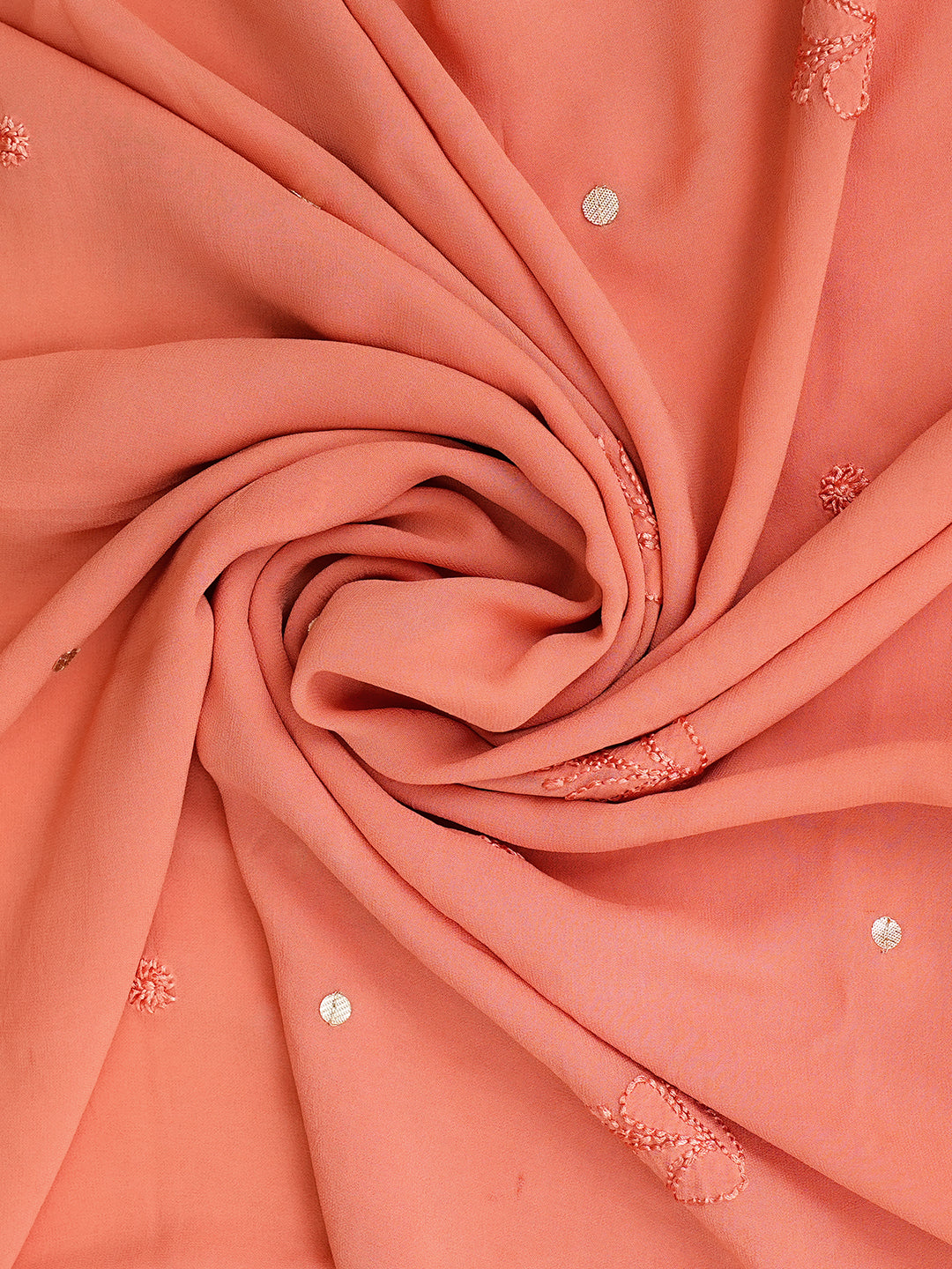 Peach Lucknowi Chikankari Unstitched Kurta Dupatta Set 