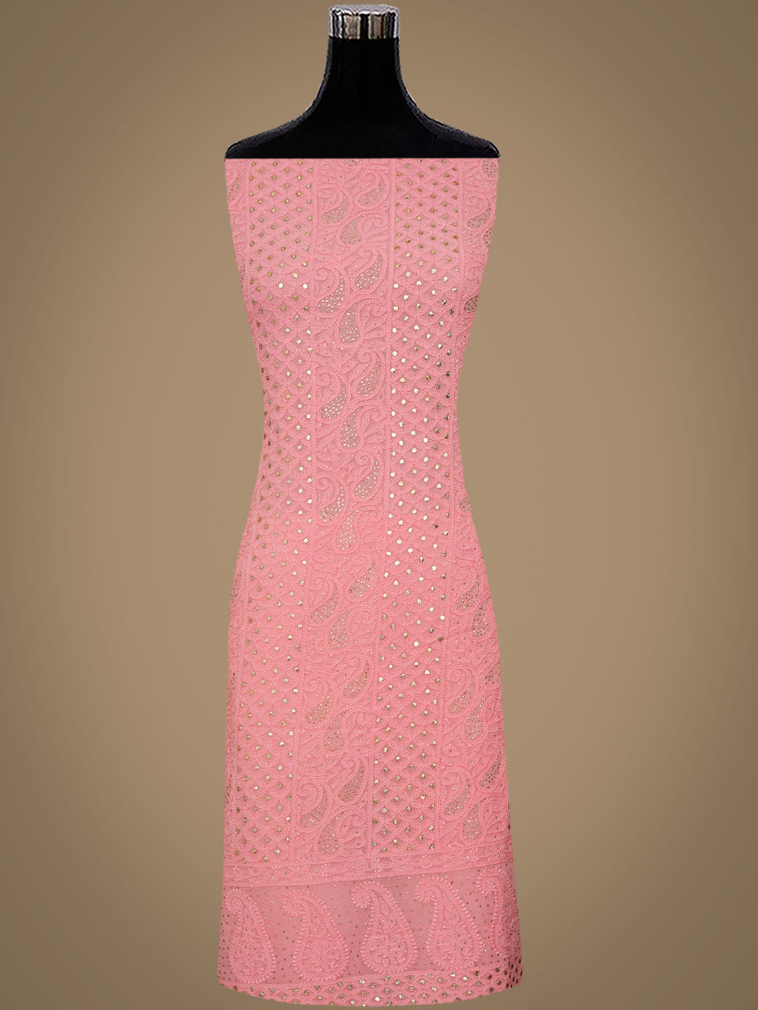 Ada Hand Embroidered Peach Viscose Georgette Lucknowi Chikankari Unstitched Kurta Dupatta Set With Muqasih/Mukaish Work 01A889836