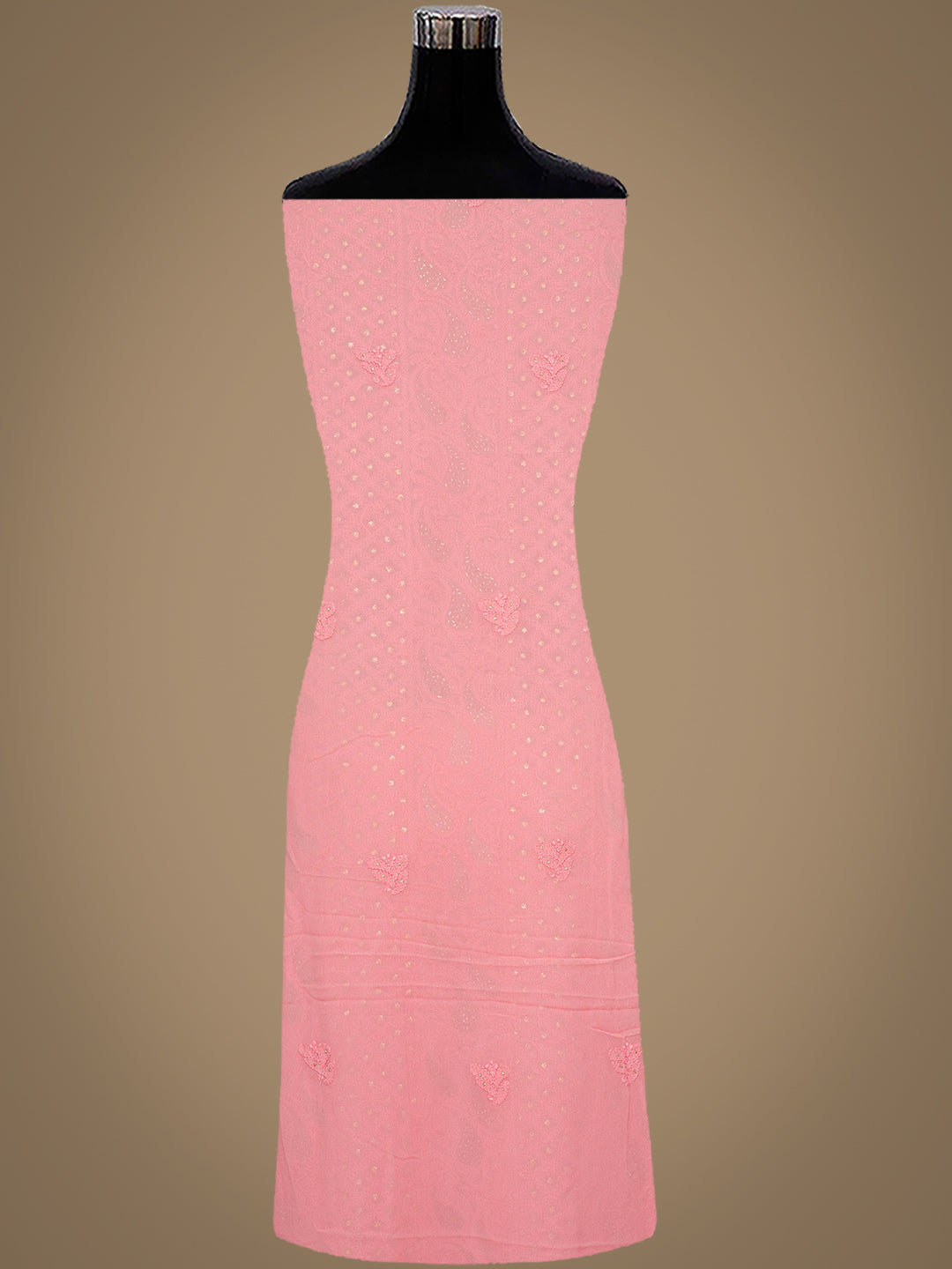 Ada Hand Embroidered Peach Viscose Georgette Lucknowi Chikankari Unstitched Kurta Dupatta With Muqasih/Mukaish Work 01A889836