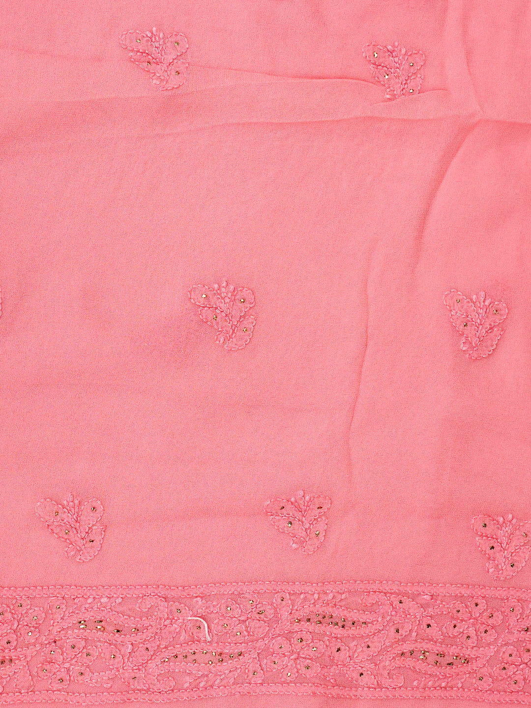 Ada Hand Embroidered Peach Viscose Georgette Lucknowi Chikankari Unstitched Kurta Dupatta Set With Muqasih/Mukaish Work 01A889836