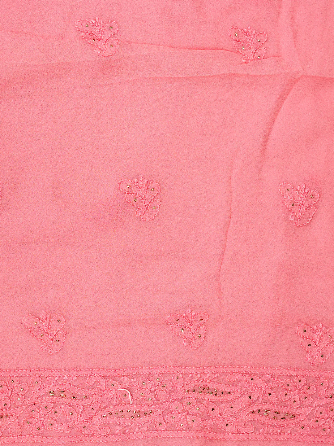 Ada Hand Embroidered Peach Viscose Georgette Lucknowi Chikankari Unstitched Kurta Dupatta With Muqasih/Mukaish Work 01A889836