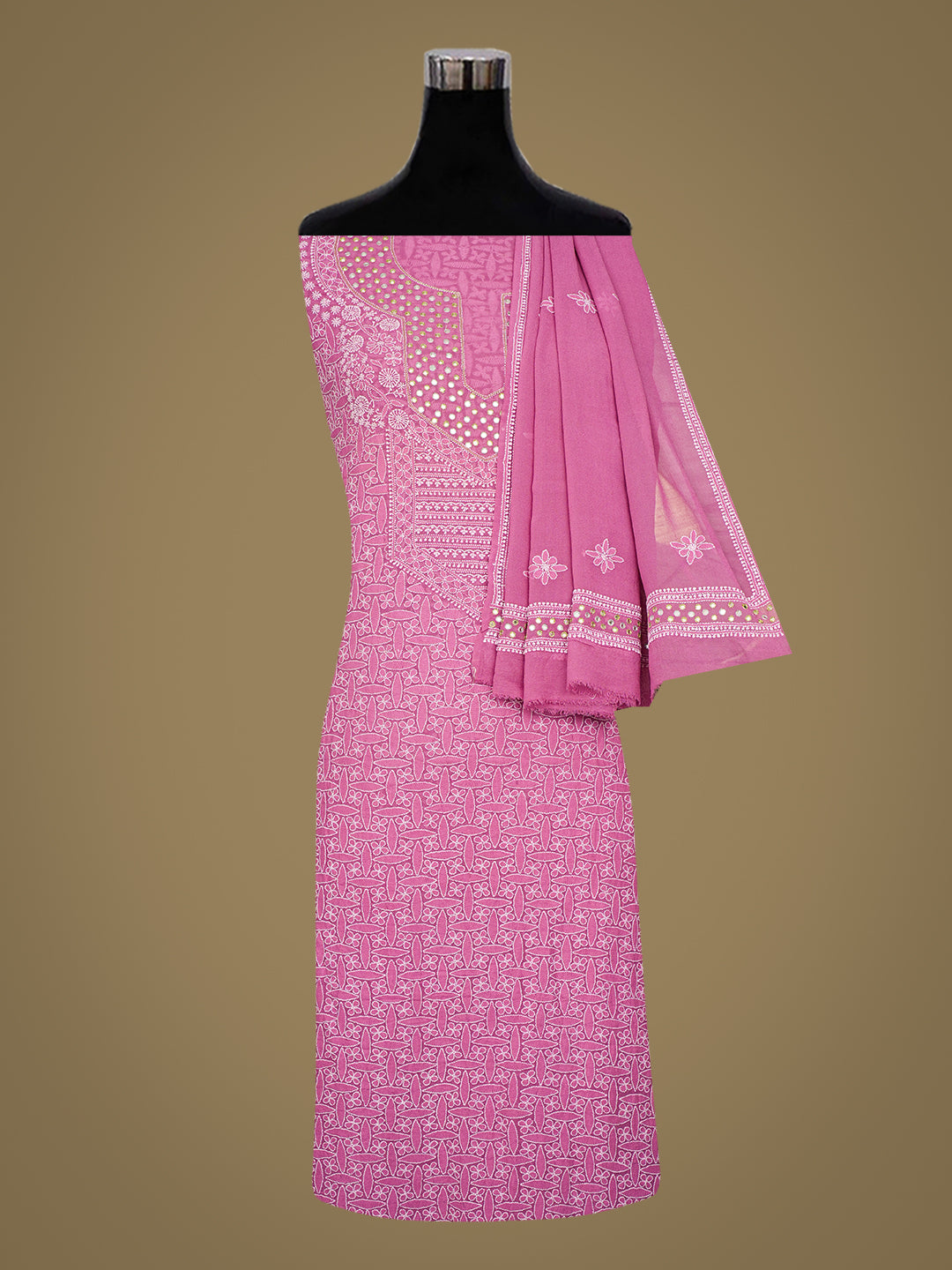 Ada Hand Embroidered Petal Pink Pure Georgette Lucknowi Chikankari Unstitched Kurta Dupatta Set With Zari Work A143560