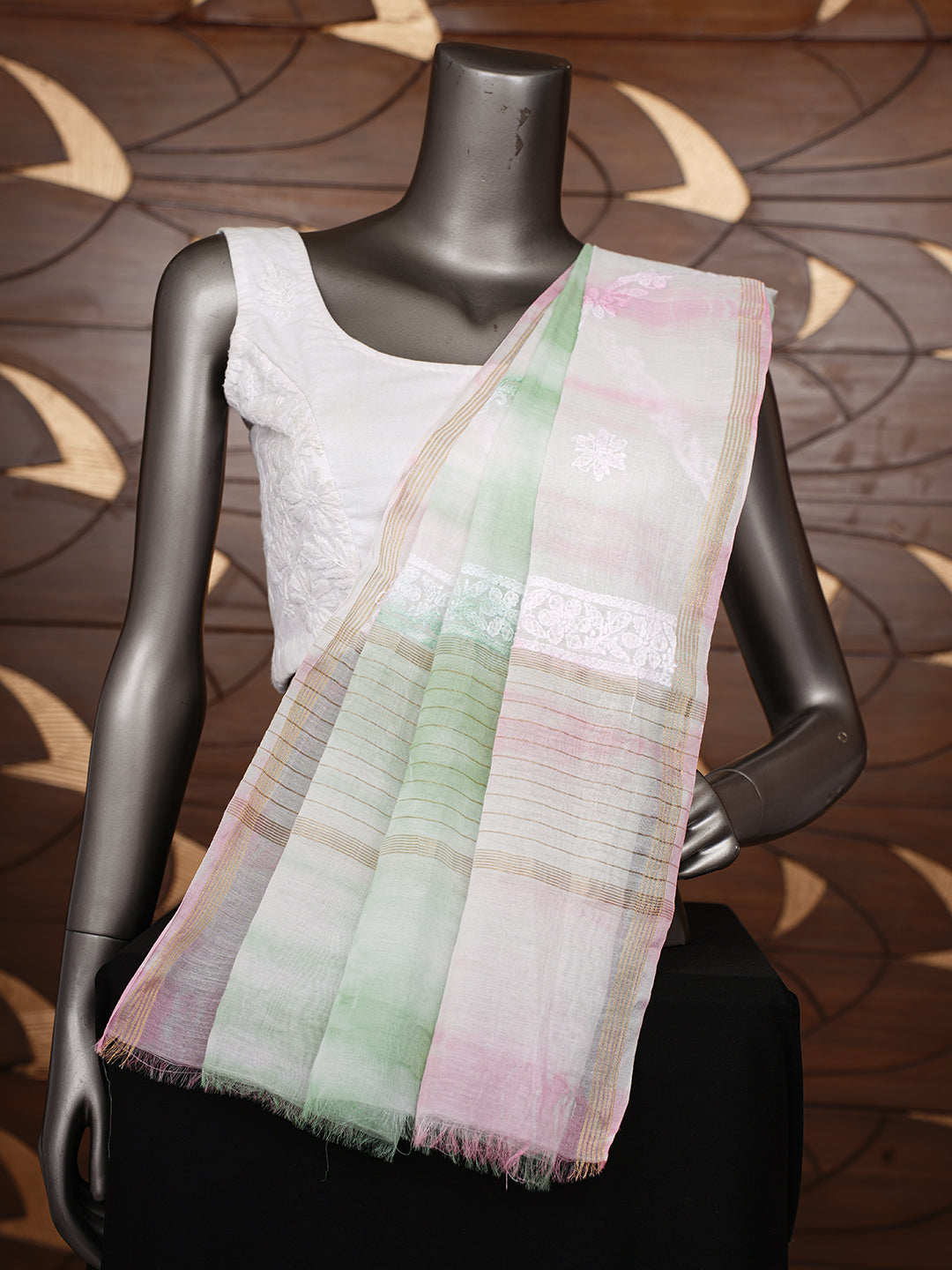 Ada Hand Embroidered Pink Chanderi Lucknowi Chikankari Dupatta 01A1010541_2