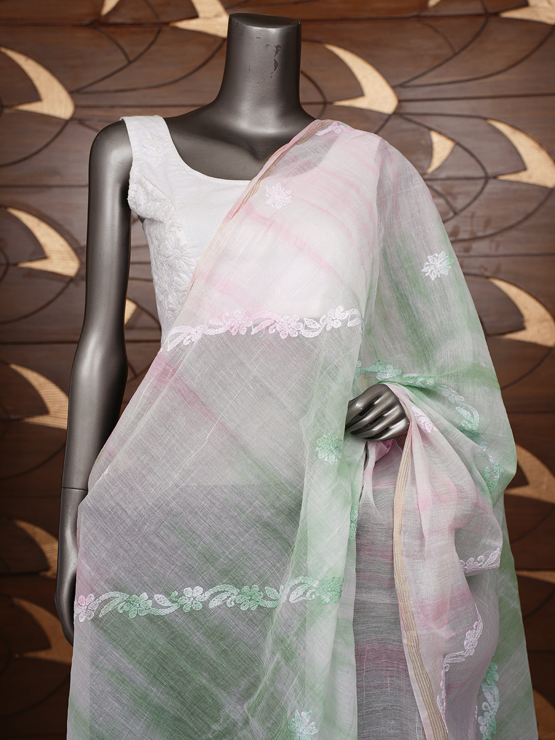 Ada Hand Embroidered Pink Chanderi Lucknowi Chikankari Dupatta 01A1010541_4