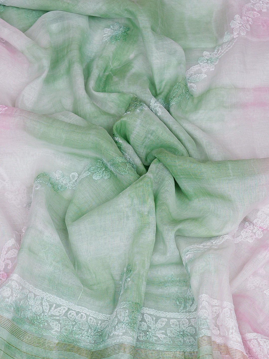 Ada Hand Embroidered Pink Chanderi Lucknowi Chikankari Dupatta 01A1010541_5