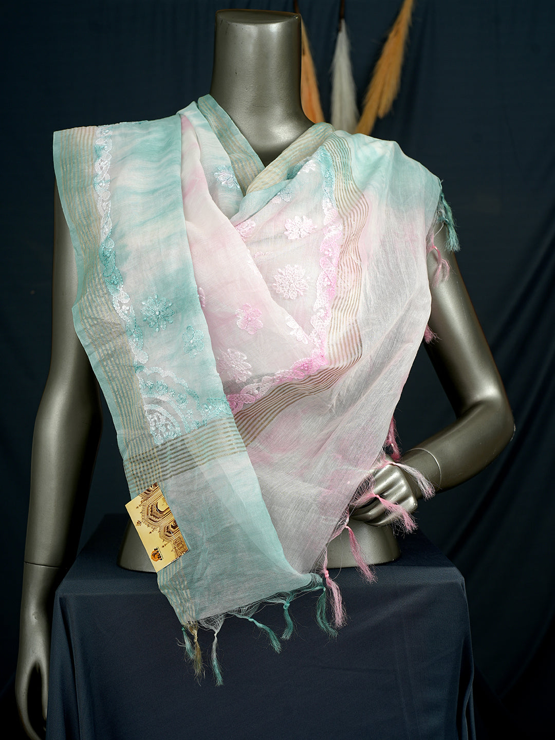 Ada Hand Embroidered Pink Chanderi Lucknowi Chikankari Dupatta 01A997870