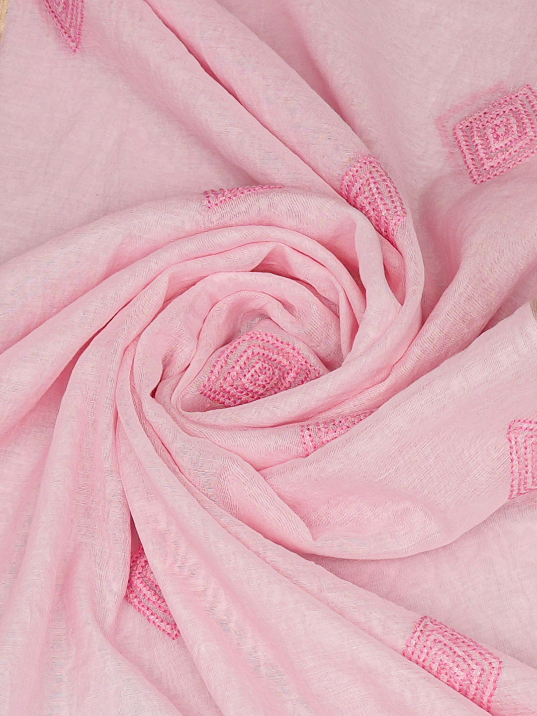 Ada Hand Embroidered Pink Chanderi Lucknowi Chikankari Dupatta 07A500615