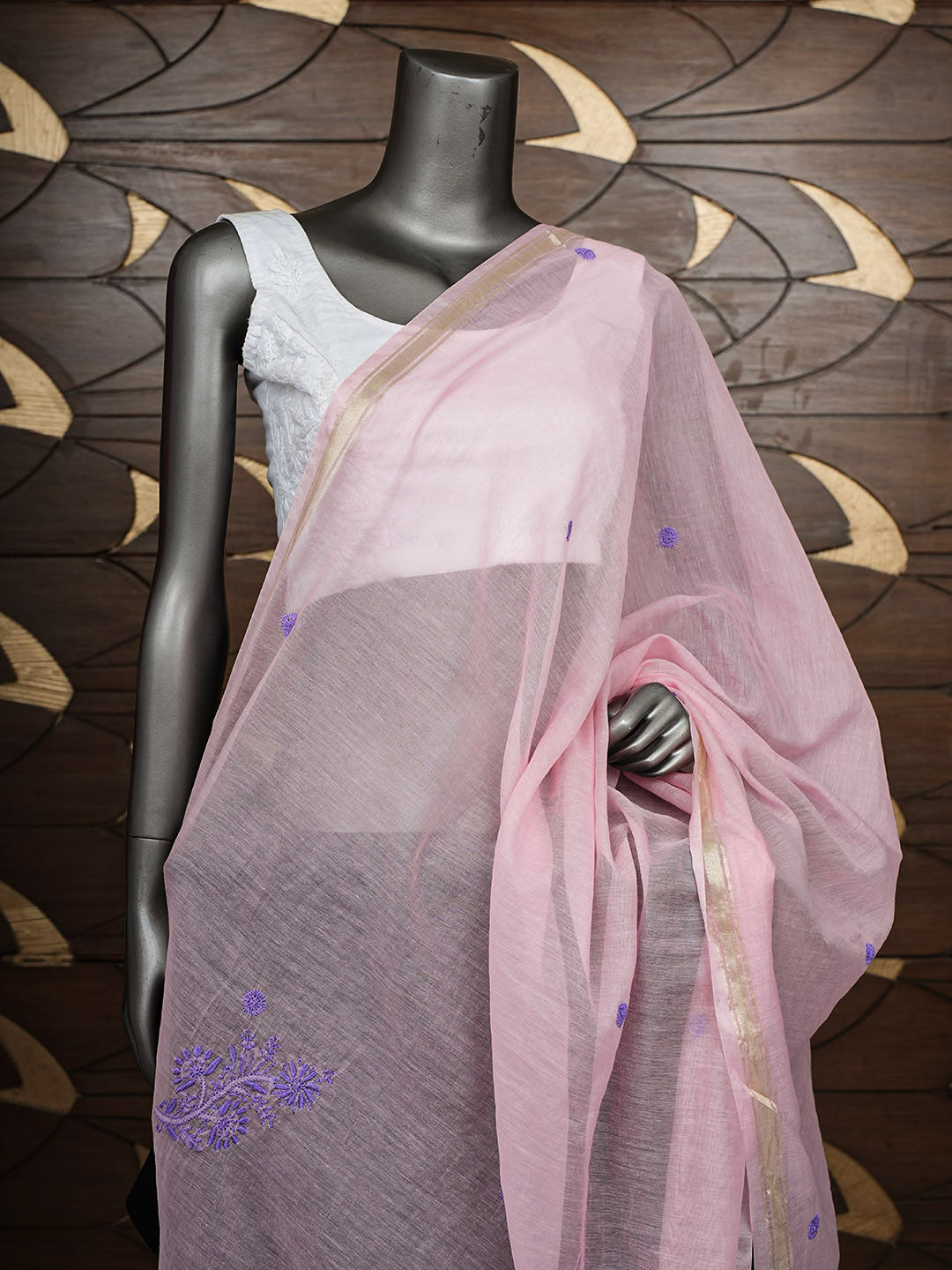Ada Hand Embroidered Pink Chanderi Lucknowi Chikankari Dupatta 07A501166