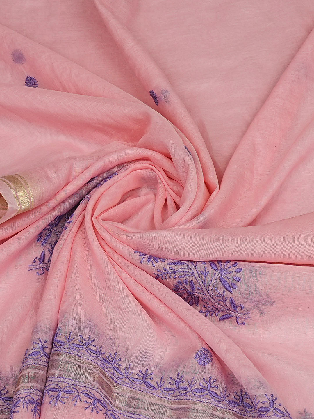 Ada Hand Embroidered Pink Chanderi Lucknowi Chikankari Dupatta 07A501166