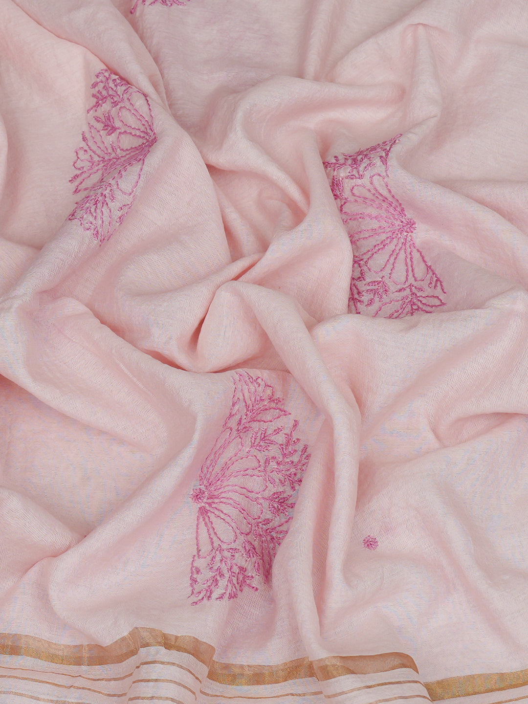 Ada Hand Embroidered Pink Chanderi Lucknowi Chikankari Dupatta 07A501194_4