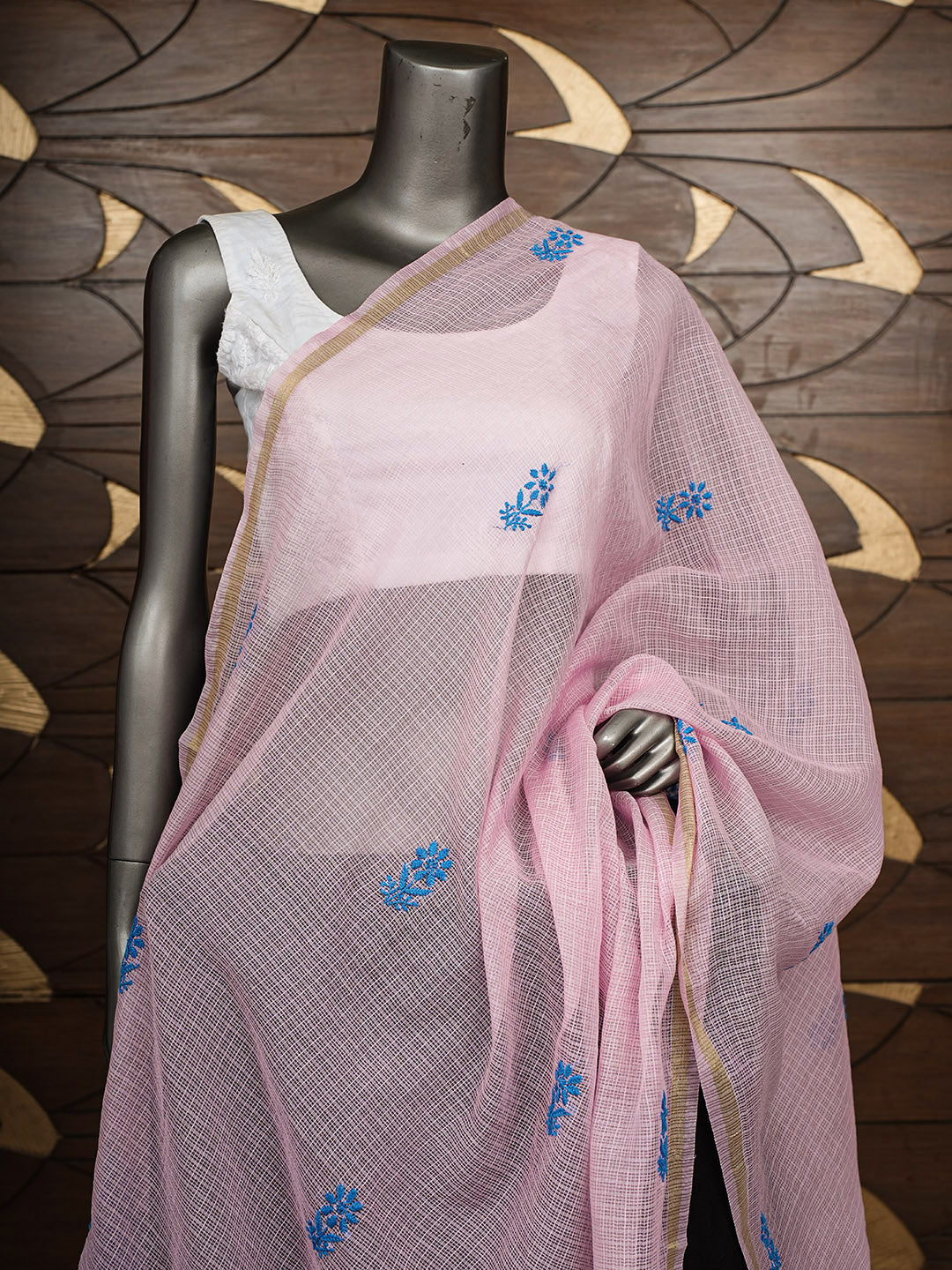 Ada Hand Embroidered Pink Chanderi Lucknowi Chikankari Dupatta 07A501215