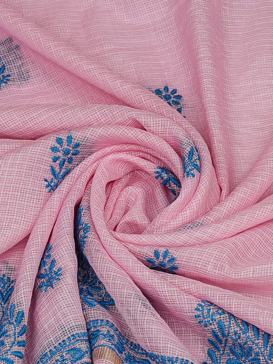 Ada Hand Embroidered Pink Chanderi Lucknowi Chikankari Dupatta 07A501215
