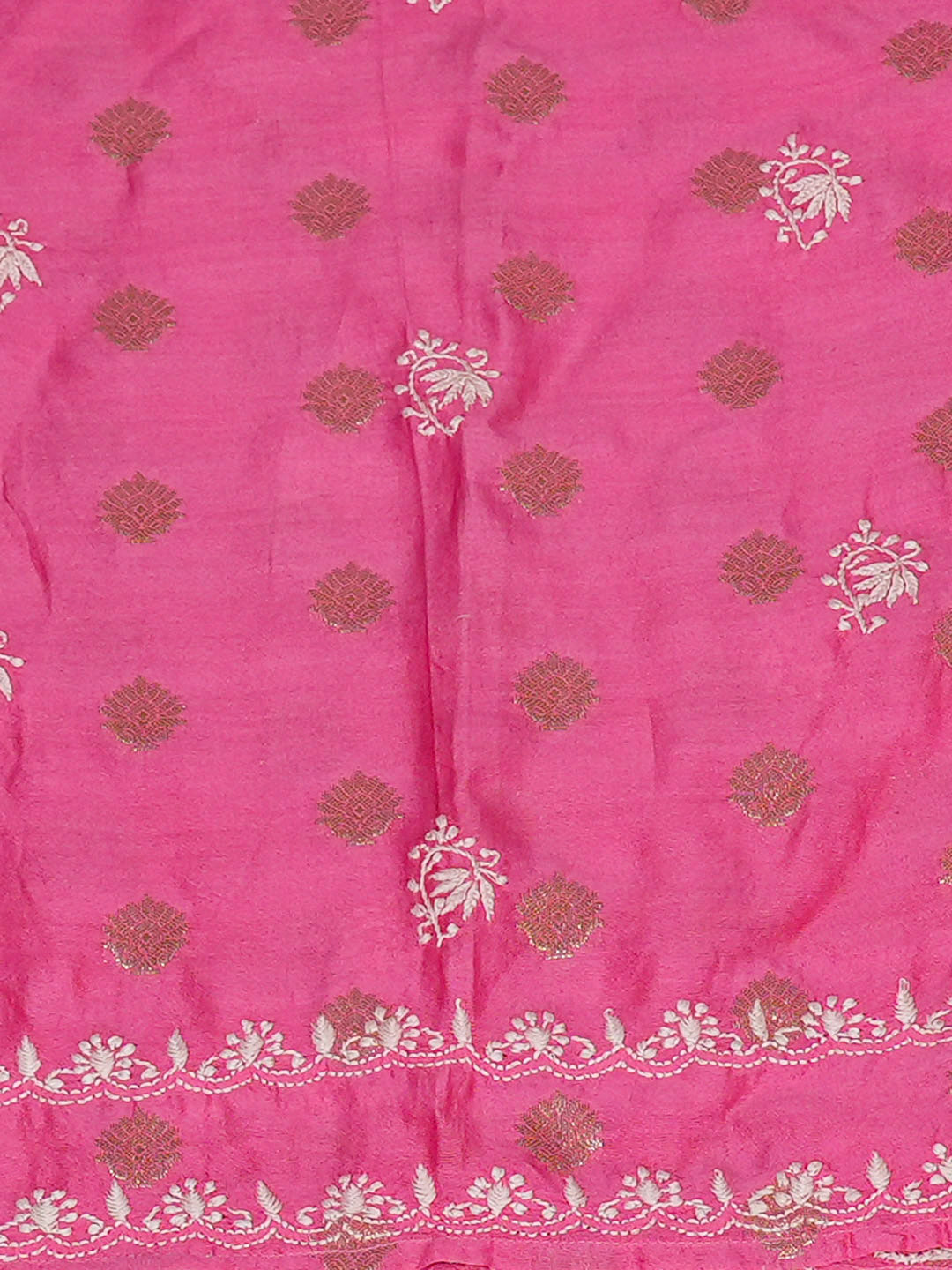 Ada Hand Embroidered Pink Chanderi Lucknowi Chikankari Semi-Stitched Kurta Dupatta Set 01A768738