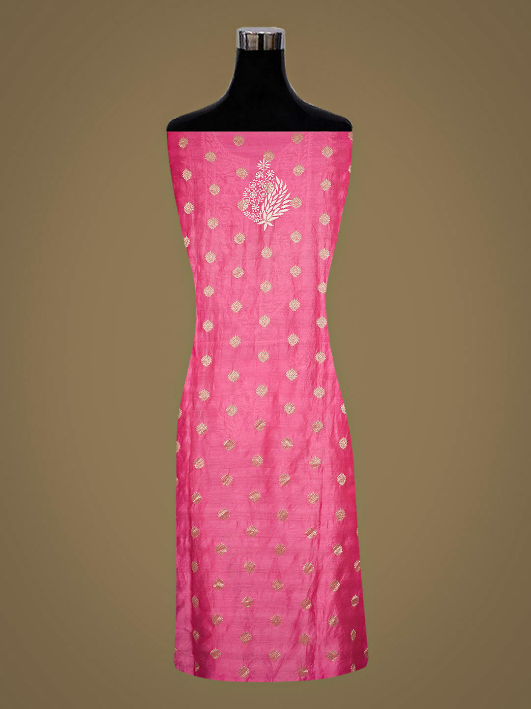 Ada Hand Embroidered Pink Chanderi Lucknowi Chikankari Semi-Stitched Kurta Dupatta Set 01A768738