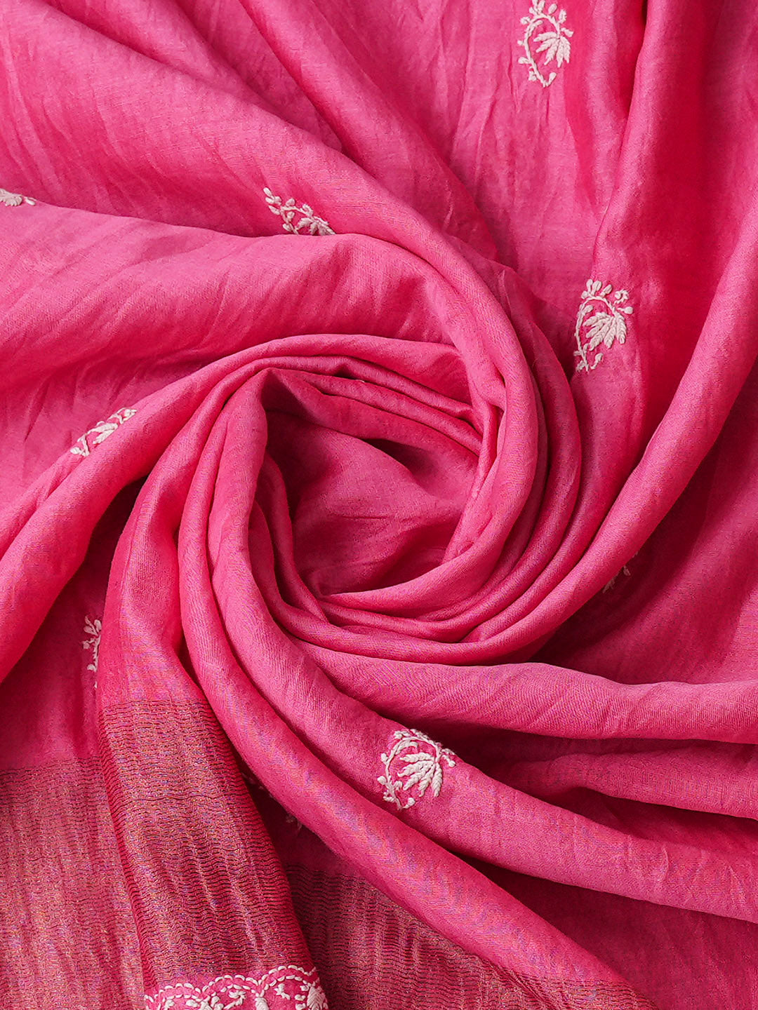 Ada Hand Embroidered Pink Chanderi Lucknowi Chikankari Semi-Stitched Kurta Dupatta Set 01A768738