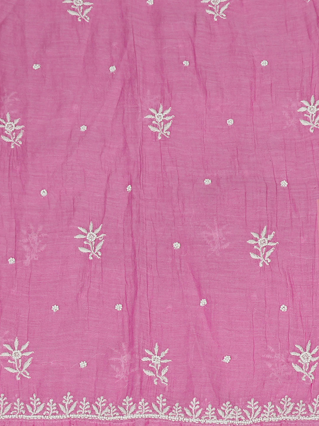 Ada Hand Embroidered Pink Chanderi Lucknowi Chikankari Semi-Stitched Kurta Dupatta Set With Pearl Work 01A357955
