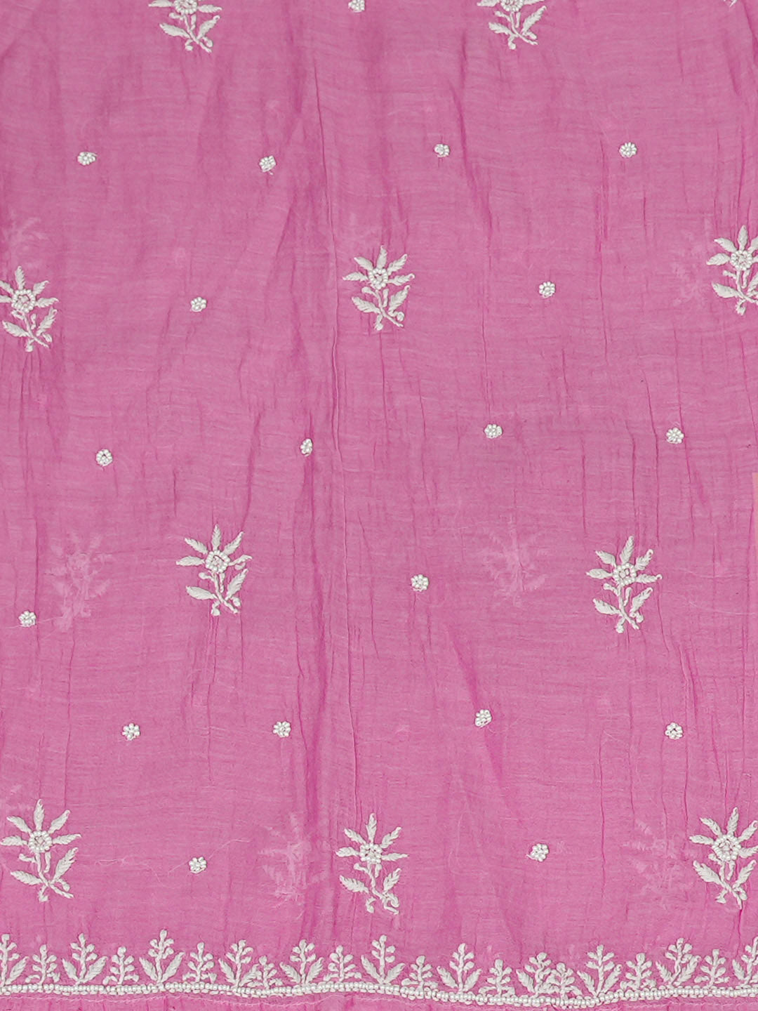 Ada Hand Embroidered Pink Chanderi Lucknowi Chikankari Semi-Stitched Kurta Dupatta Set With Pearl Work 01A357955